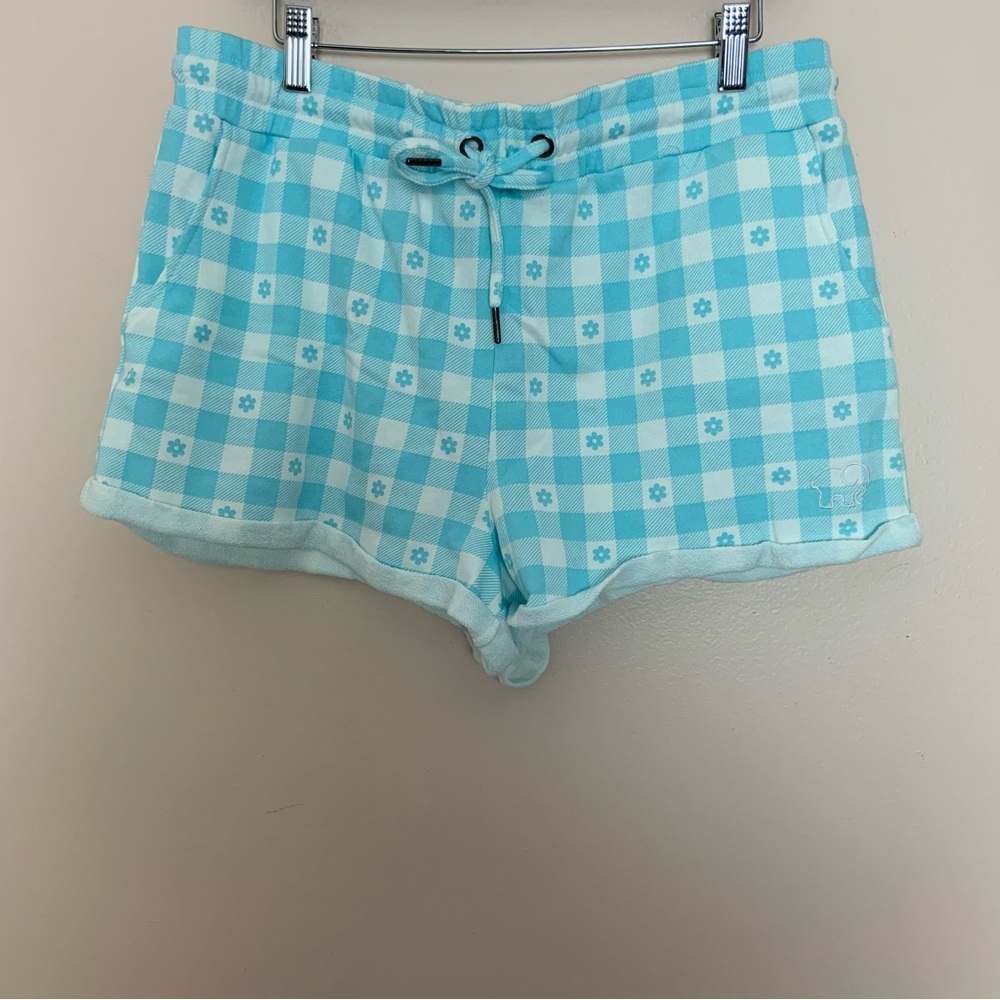 NWT New Ivory Ella Blue and White Gingham Flower Print Pull-On Lounge Shorts - Picture 2 of 6